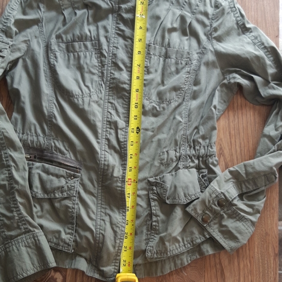 Army green Jacket,zip/button long sleeve waist sinch - Picture 16 of 17